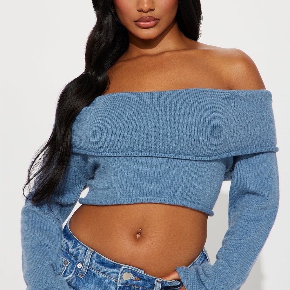 Off-Shoulder Blue Sweater